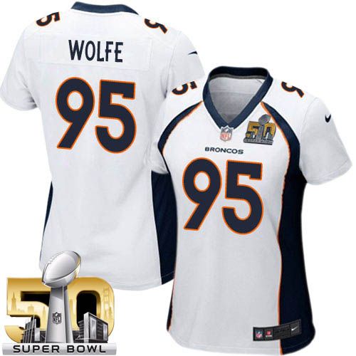 Nike Broncos #95 Derek Wolfe White Super Bowl 50 Women's Stitched NFL New Elite Jersey